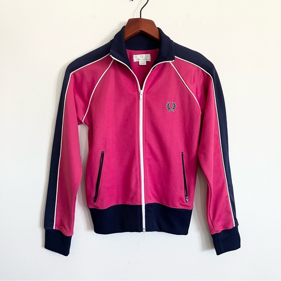 Fred Perry Pink Navy Blue Stripe Zip Up Track Jacket  US Size 4 / UK Size 8 - Picture 9 of 9